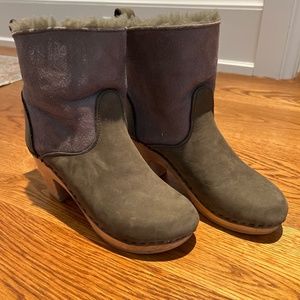 No 6 High Heeled Clog Boots Olive & Grey Size 37